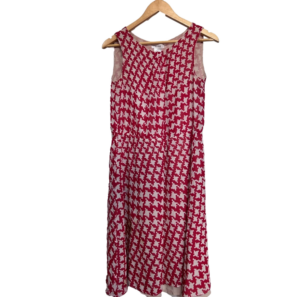 Kate Hill Orange/Ivory Print Sleeveless  Silk
Dress Houndstooth print